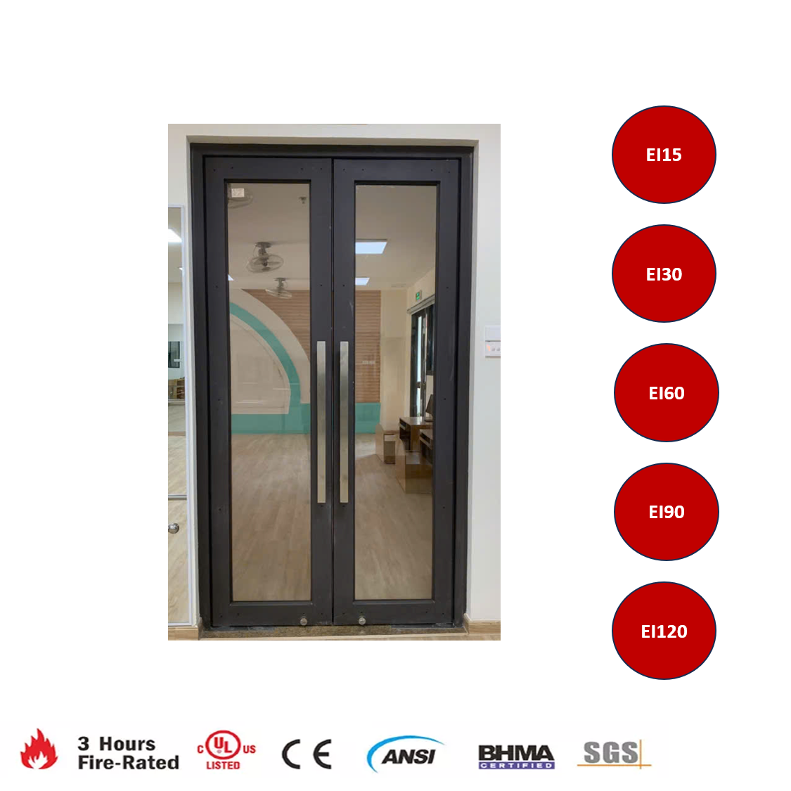 Cửa kính chống cháy 2 cánh khung sắt EI60